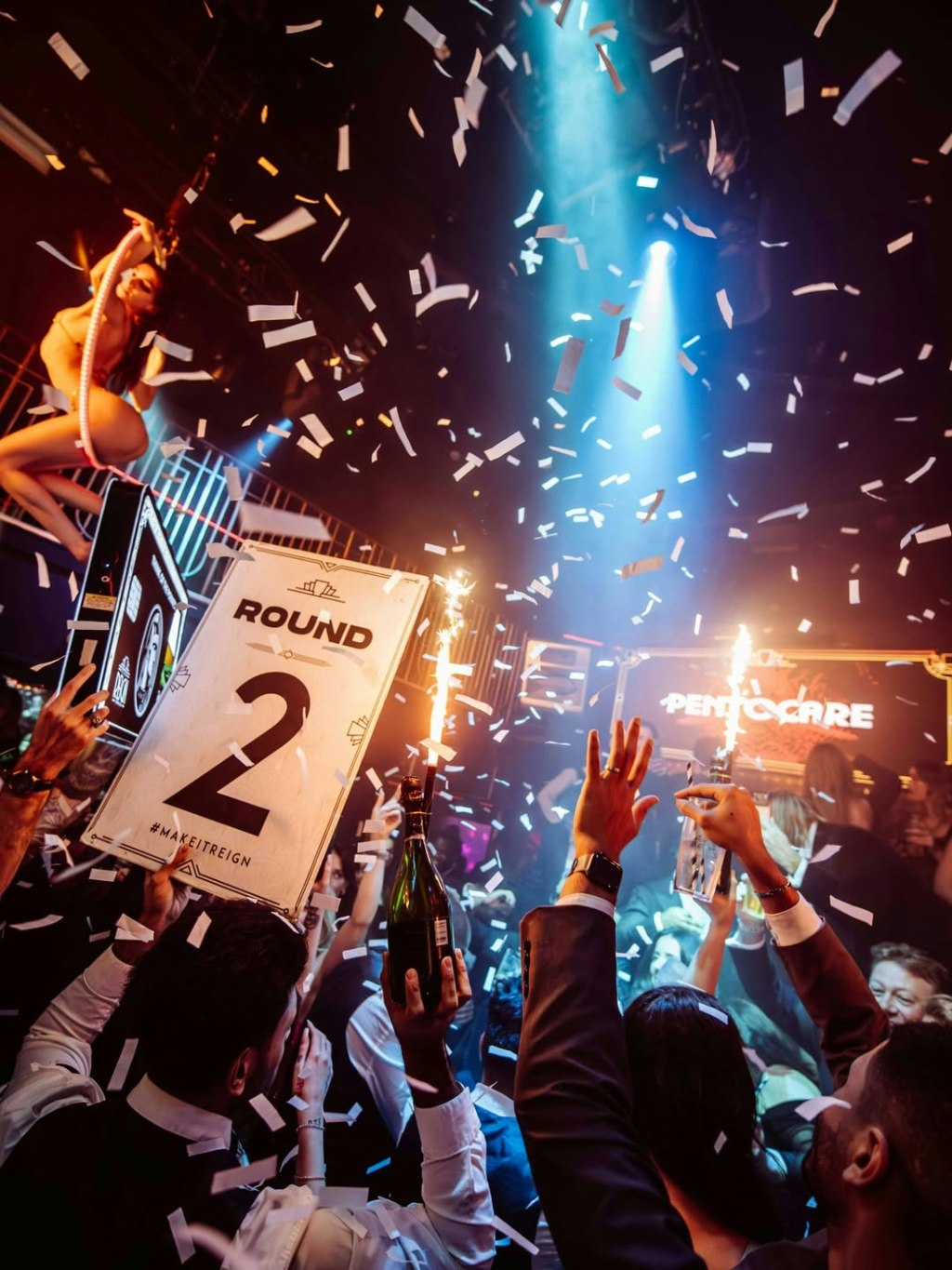 A champagne show inside London Reign, one of the best nightclubs near Leicester Square and Piccadilly.